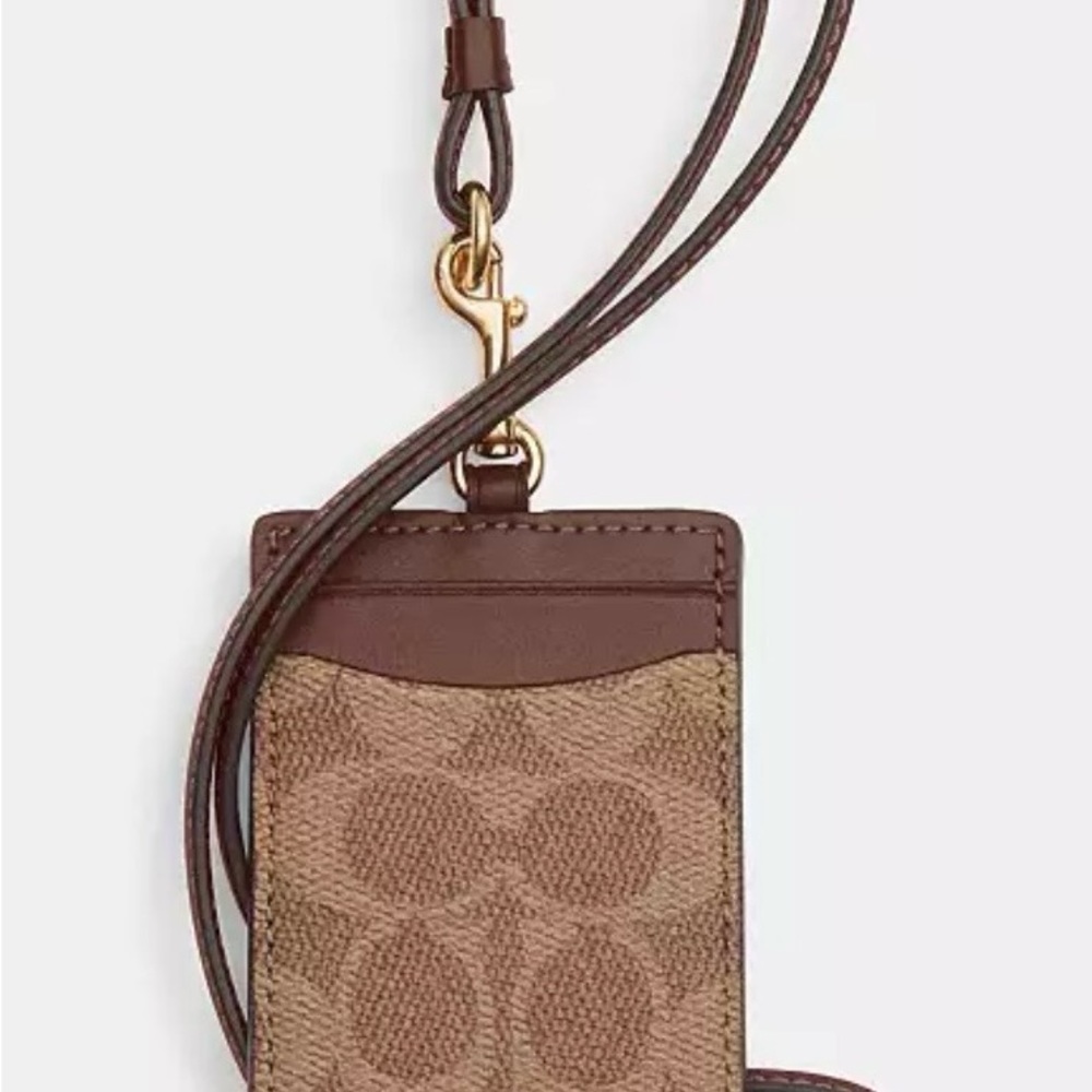 Coach Brown Signature Card Holder Lanyard